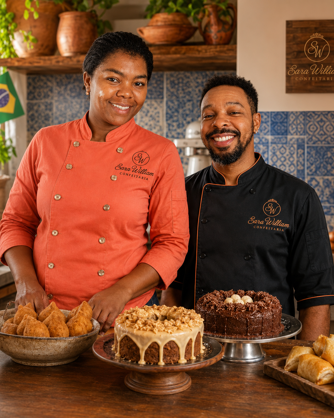 Sara e William, proprietários da confeitaria